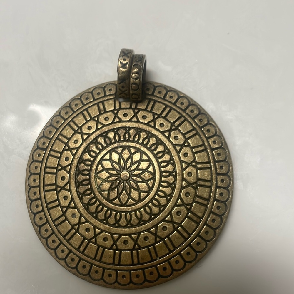 MANDEL SUN SIGNED BRONZE DOUBLE BEZEL DROP PENDANT